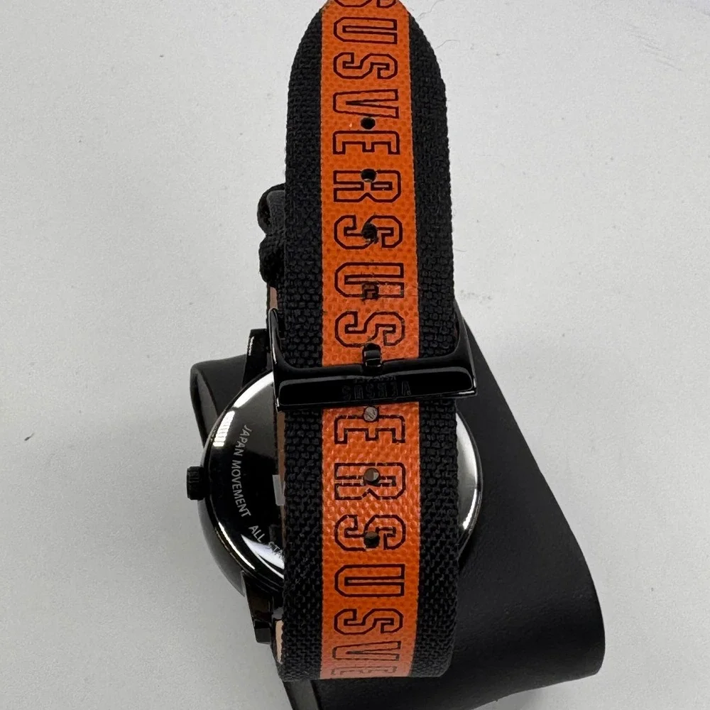 Versus Versace Mens Watch Black Orange Logo Canvas Strap VSPHN0220 Luxury Sport